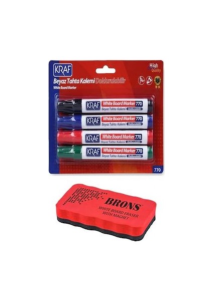 Beyaz Tahta Kalemi Doldurulabilir 4'lü + BR-259 Mıknatıslı Silgi