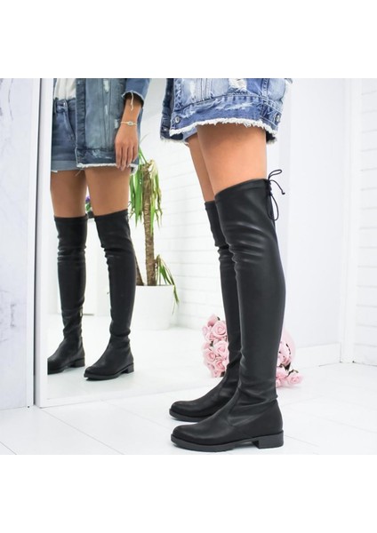 Imershoes Dizüstü Siyah Streç Çorap Fermuarlı Suni Deri Çizme Esnek Hafif / Kısa Alçak Topuk