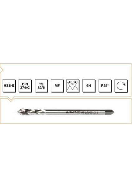 Makina Takım M20X1.5 Hss-E Dın 374/C Metrik Ince Vidalı Helis Kanallı Makina Kılavuzu