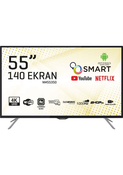 NM55350 55” 140 Ekran Uydu Alıcılı 4K Ultra HD Smart LED TV