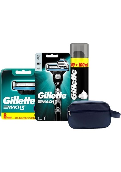 Mach3 Tıraş Makinesi + Yedek Bıçak 8'li + Köpük 300 ml + Çanta fiyatları
