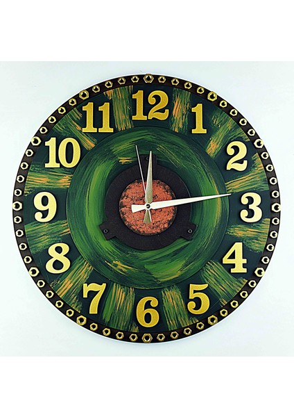 Kayra Ahşap Duvar Saati Green Latin 50CM