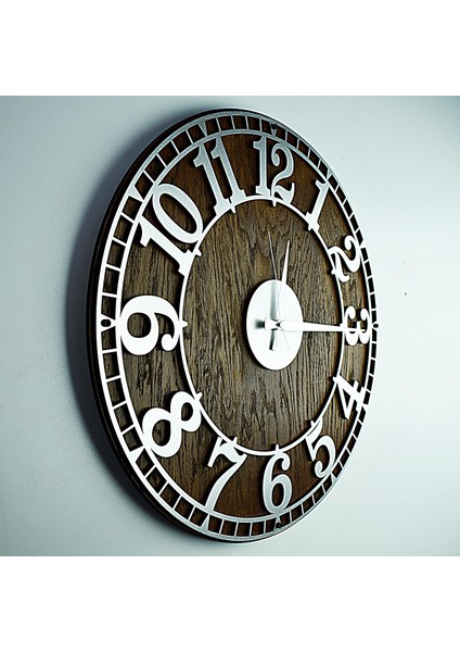 Kayra Duvar Saati Masif Kanvas Latin Silver 50CM