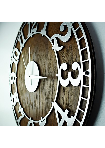 Kayra Duvar Saati Masif Kanvas Latin Silver 50CM