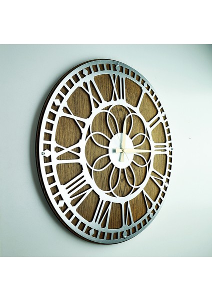 Kayra Duvar Saati Masif Papatya Silver 90CM