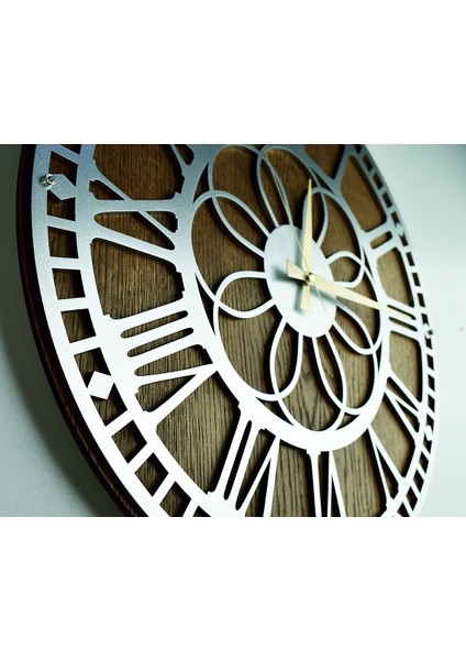 Kayra Duvar Saati Masif Papatya Silver 90CM