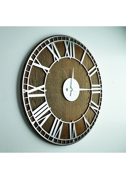 Kayra Duvar Saati Masif Kanvas Roma Silver 90CM