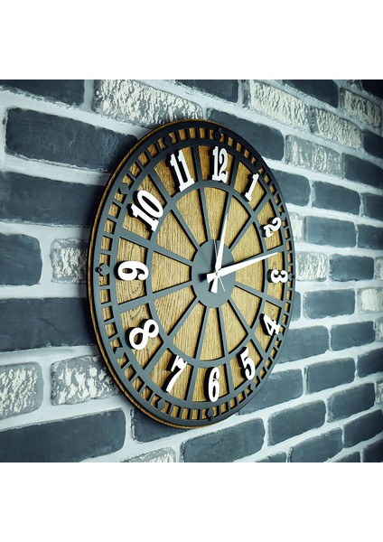 Kayra Duvar Saati Masif Rustik Latin Silver 90CM