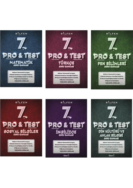 7. Sınıf Pro Test Soru Bankası Seti 6'lı Matematik Fen Sosyal Türkçe İngilizce Din Kültürü ve Ahlak Bilgis.
