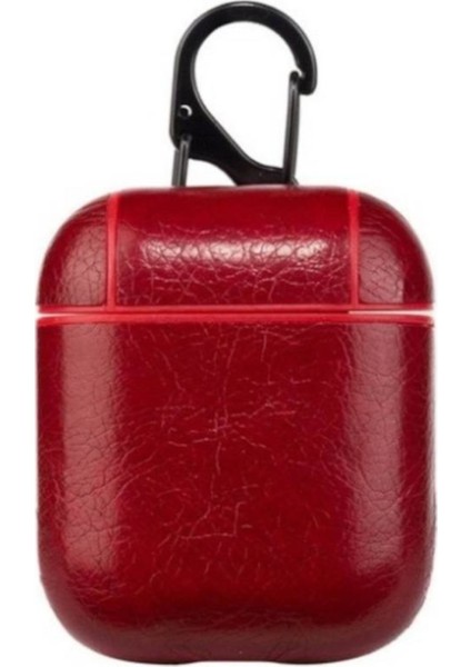 Apple AirPods 360 Koruyucu Kırmızı Lüx Deri Kılıf 1 2 Nesil Uyumlu