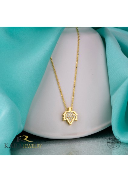 Gümüş Kolye Swarovskı Taşlı Çınar Yaprağı Temalı Altın renk Kaplama Bayan Kolye fiyatları
