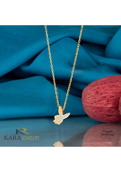 Gümüş Kolye Swarovskı Taşlı Playboy Temalı Altın Kaplama Bayan Kolye