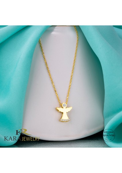 Gümüş Kolye Swarovskı Taşlı Melek Temalı Altın Renk Kaplama Bayan Kolye fiyatları