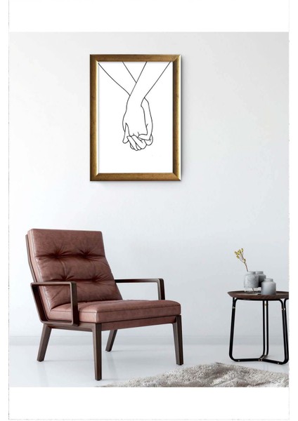 Tutuşan Eller Siluet Eskitme Sarı Çerçeveli Poster Tablo 33.5X43,5 cm
