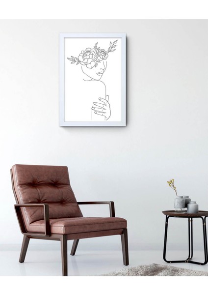 Başında Çiçek Desenli Kadın Silueti Çerçeveli Poster Tablo 33.5X43,5