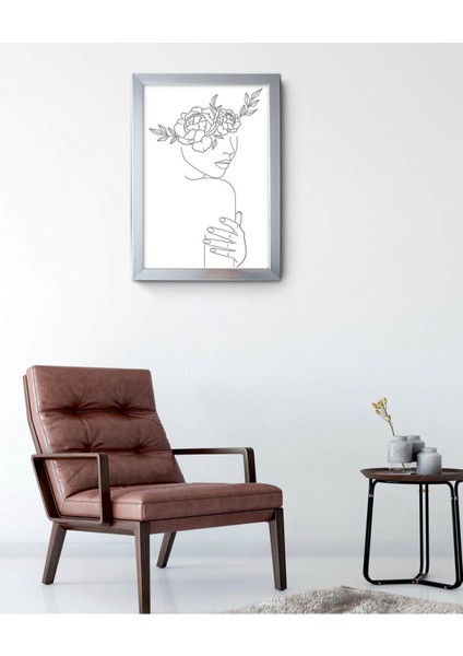 Lyn Home & Decor Başında Çiçek Desenli Kadın Silueti Çerçeveli Poster Tablo 33.5X43,5