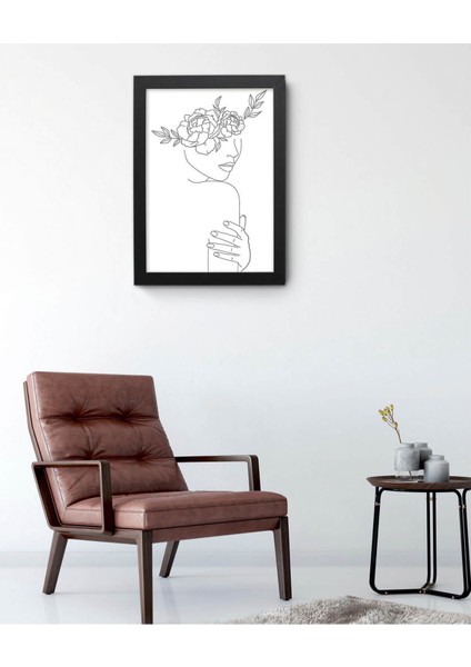 Lyn Home & Decor Başında Çiçek Desenli Kadın Silueti Çerçeveli Poster Tablo 33.5X43,5