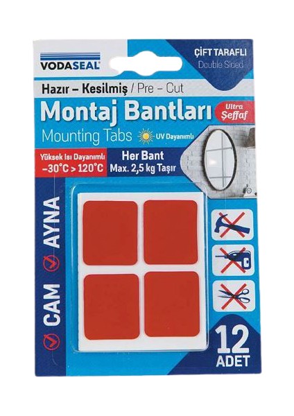 Çift Taraflı Montaj Bandı 12'li Şeffaf