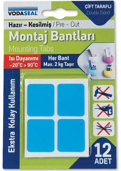 Çift Taraflı Montaj Bandı 12'li Beyaz
