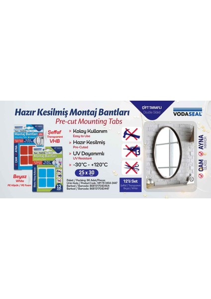 Çift Taraflı Montaj Bandı 12'li Beyaz fiyatları