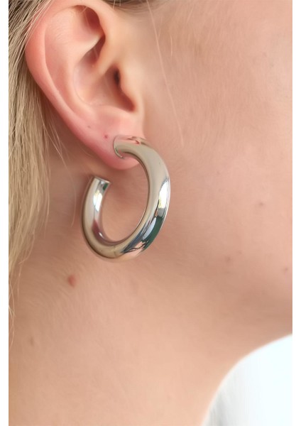 Halkalı Silver Renk Metal Kadın Küpe