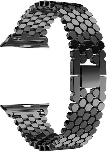 Apple Watch Uyumlu 38 mm Octagon Desenli Metal Kordon Siyah