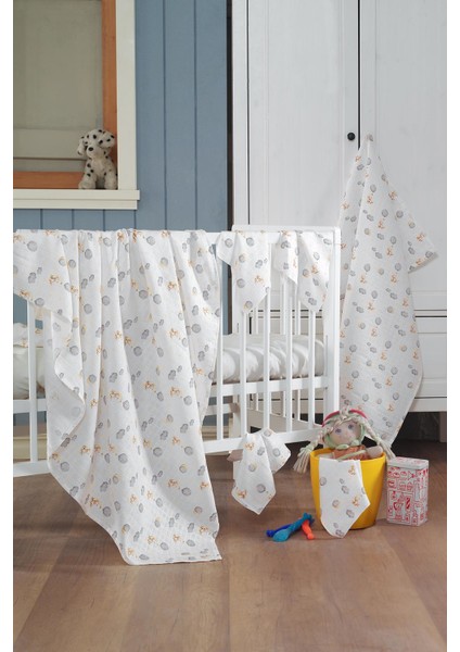 Müslin Bebek Battaniye + Ağız Bezi (4 Lü) 120*120, Sarı, Pamıra