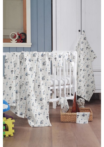 Müslin Bebek Set (90*80) (120*120) (30*30'4 Lü), Mavı, Ruyan