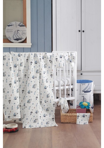 Müslin Bebek Battaniye + Ağız Bezi (4 Lü) 120*120, Mavı, Ruyan