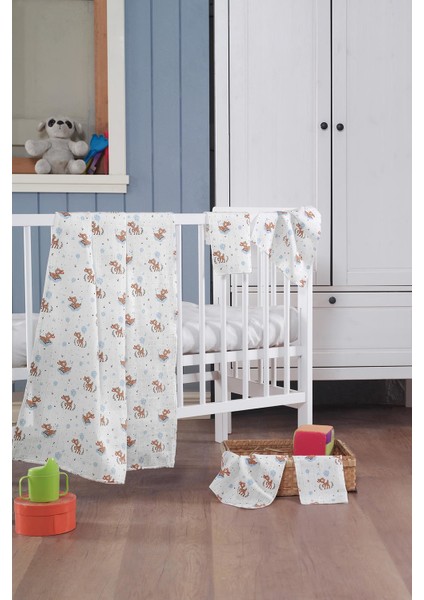 Müslin Bebek Battaniye + Ağız Bezi (4 Lü) 120*120, Mavı, Talıa modelleri