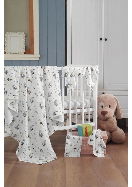 Müslin Bebek Battaniye + Ağız Bezi (4 Lü) 90*80, Sarı, Ruyan