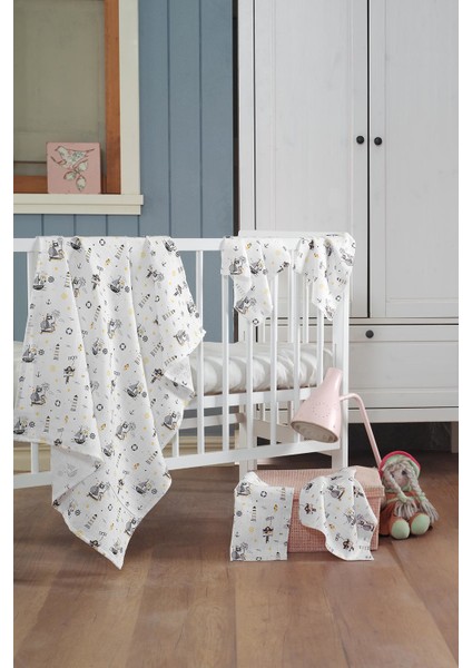 Müslin Bebek Battaniye + Ağız Bezi (4 Lü) 120*120, Sarı, Ruyan