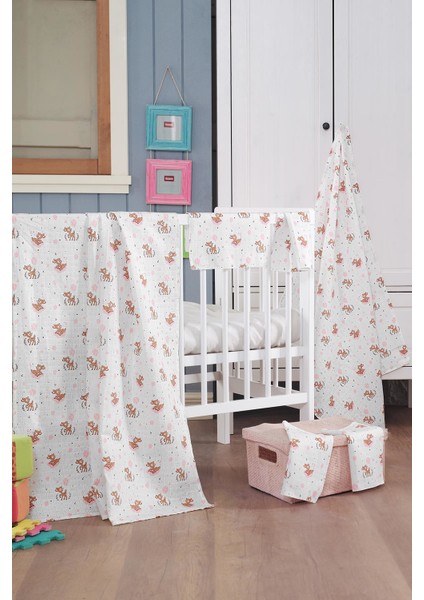 Müslin Bebek Battaniye + Ağız Bezi (4 Lü) 120*120, Pudra, Talıa