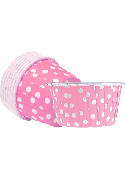 Açık Pembe Zemin Beyaz Puantiyeli Muffin Kabı 50X39 25'li