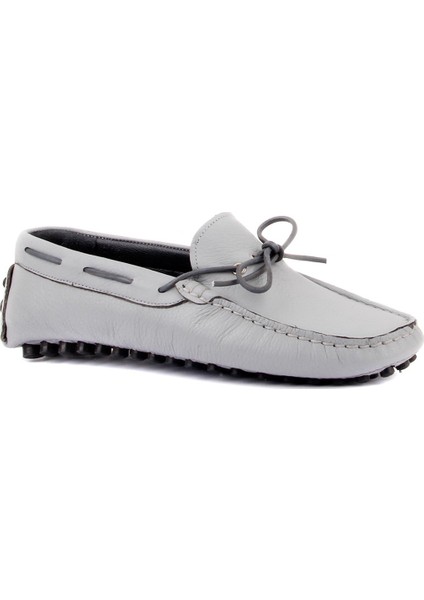 Açık Gri Deri Erkek Loafer