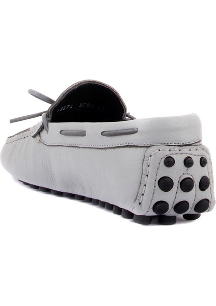 Açık Gri Deri Erkek Loafer