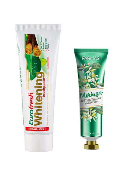 Eurofresh Misvaklı Beyazlatıcı Diş Macunu 112 G ve Farmasi Morınga & Shea Yagı El Kremi 30 ml