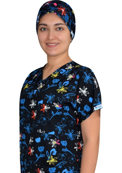 Lacivert Çiçekli Doktor Hemşire Hastane Üst Forma Greys fiyatları