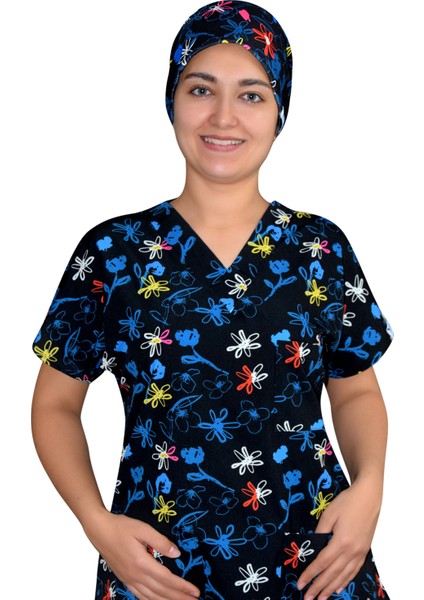 Lacivert Çiçekli Doktor Hemşire Hastane Üst Forma Greys modelleri