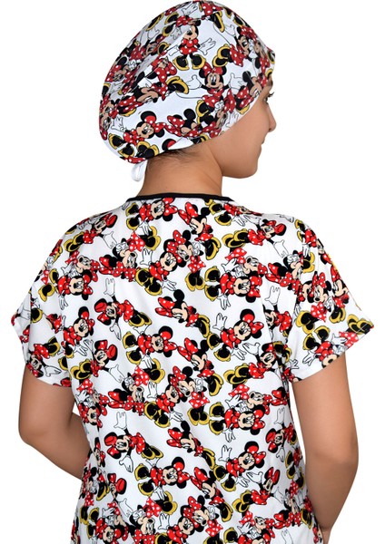 Beyaz Mini Mouse Temalı Doktor Hemşire Hastane Cerrahi Üst Forma Greys