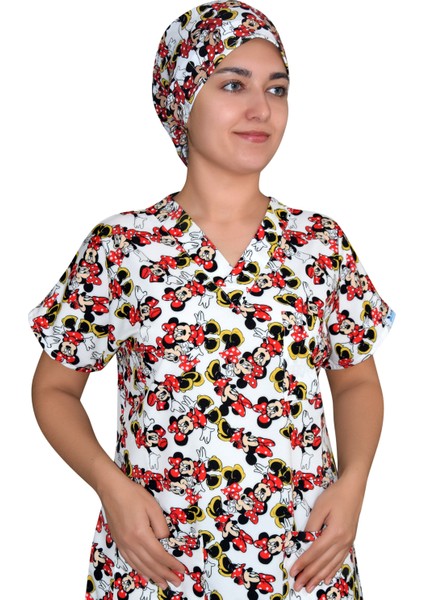 Beyaz Mini Mouse Temalı Doktor Hemşire Hastane Cerrahi Üst Forma Greys