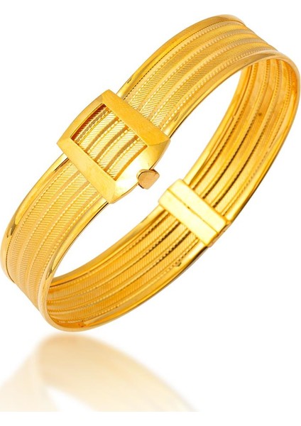 Klasik Hasır Taşsız Kelepçe Altın Bilezik