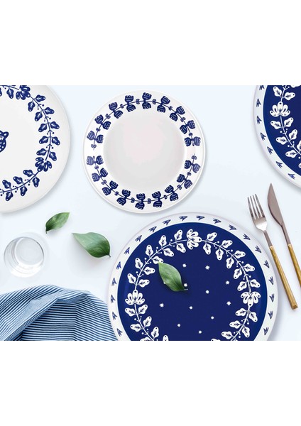 Bloom Çiçek Desen Mavi Beyaz 6 lı 20 cm Stoneware Yemek Tabağı BLM0010 fırsatları
