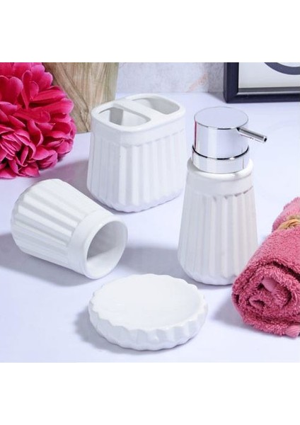 Ksv Stonware 4 Lü Banyo Seti Takımı - Sıvı Sabunluk Seti MSB-061