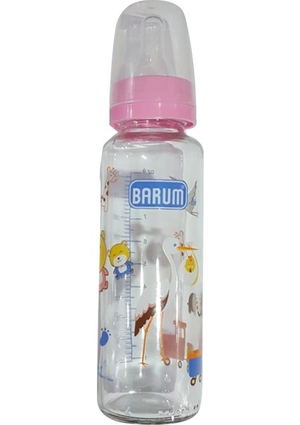 Barum Cam Leylekli Teren Desenli Bebek Biberon Pembe 250 ml