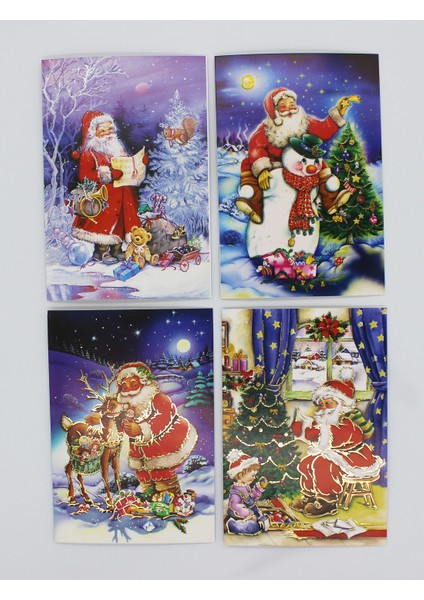 Yaldızlı Simli Yılbaşı Kartpostalı Zarflı 4'lü Set