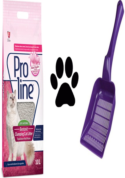 Bebek Pudrası Kokulu İnce Taneli Kedi Kumu 10 lt + Büyük Boy Geniş Delikli Kedi Kumu Küreği