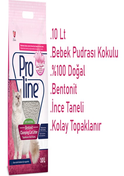 Pro Line Proline Bebek Pudrası Kokulu Ince Taneli Kedi Kumu 10 Lt+Zilli Lastikli Kedi Oltası modelleri