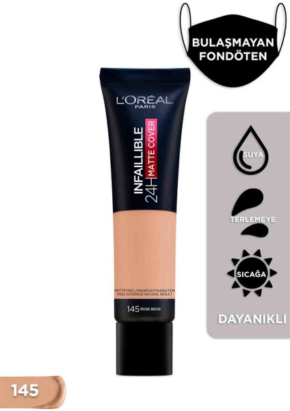 Infaillible 32H Matte Cover Yüksek Kapatıcı Fondöten - 145 Sıcak Alt Ton