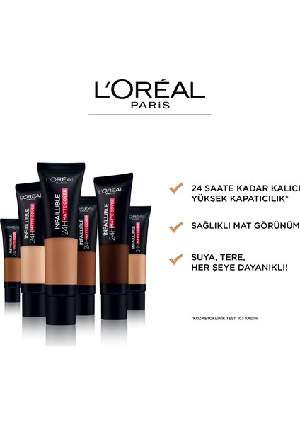 Infaillible 32H Matte Cover Yüksek Kapatıcı Fondöten - 145 Sıcak Alt Ton